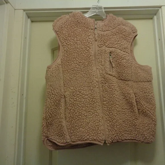 BLUSH GIRLY FUZZY TEXTURED HOODIE ZIP VEST BY WEATHERPROOF X L - Picture 3 of 4